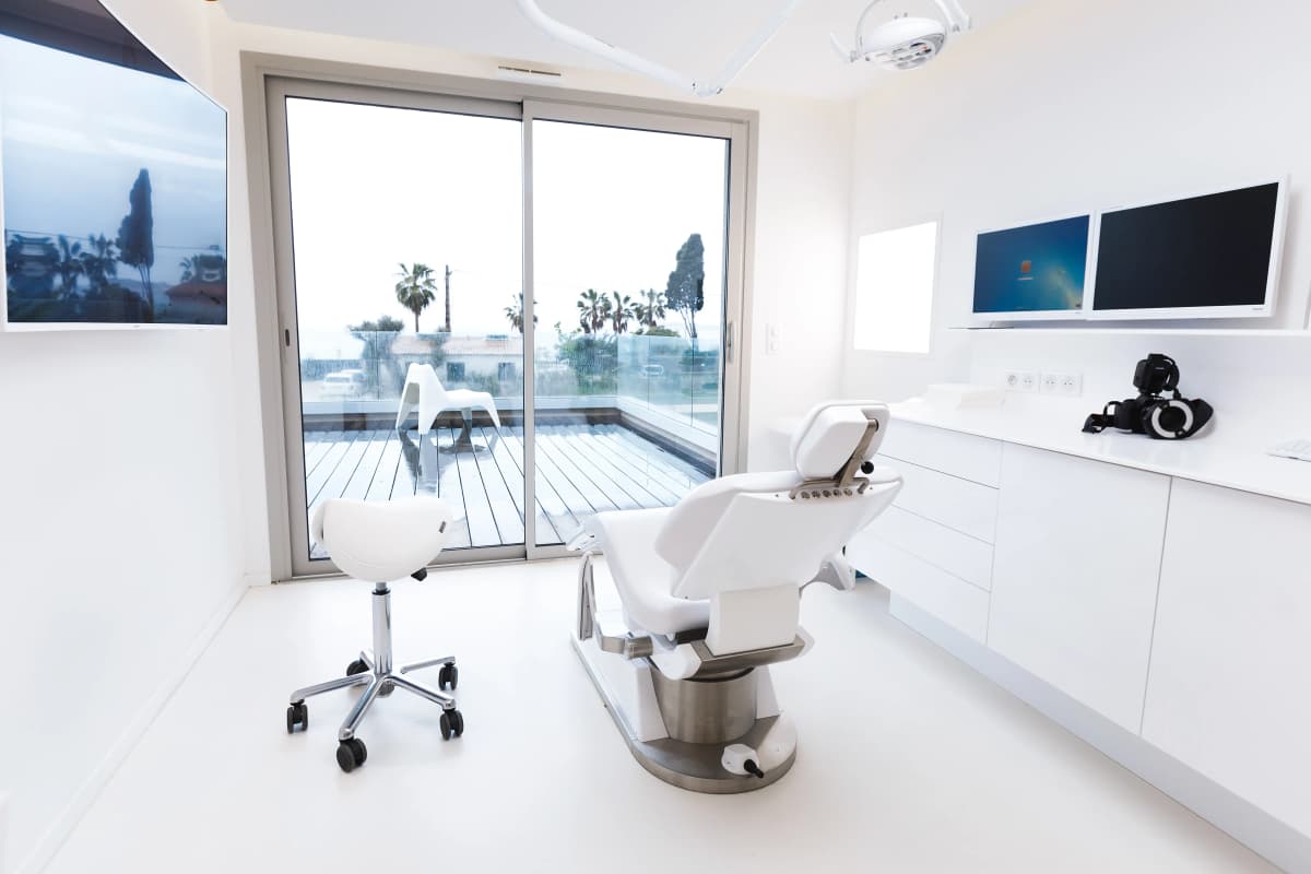 Comfortable and modern dental clinic waiting room.